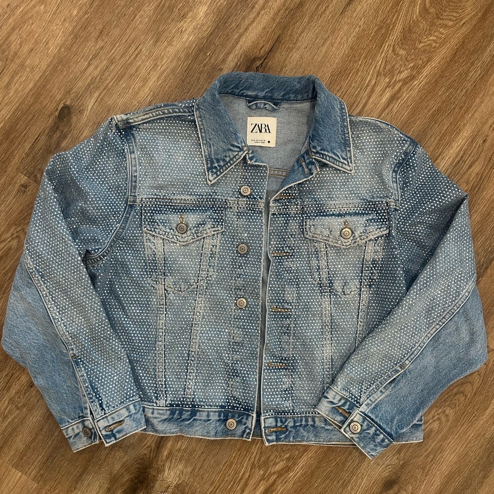 Zara Light Blue Studded Denim Jacket